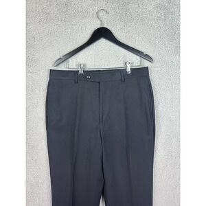 Jos A Bank Dress Pants Mens 34R Black 100% Wool Flat Front Cuffed Hem Trousers